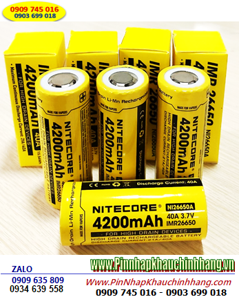 Nitecore IMR26650; Pin sạc 3.7v 26650 Nitecore IMR26650 4200mAh (dòng xả 40A